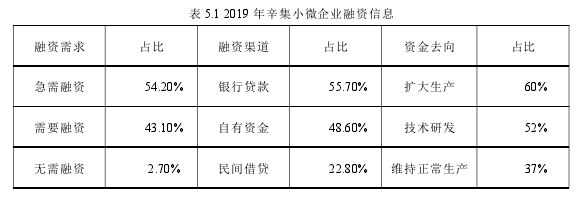 表 5.1 2019 年辛集小微企業融資信息